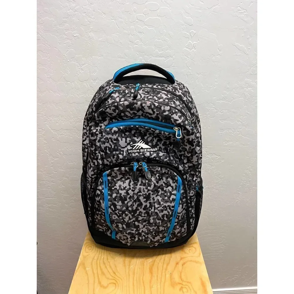 High Sierra Riprack Backpack, Black‎ Camo and Blue